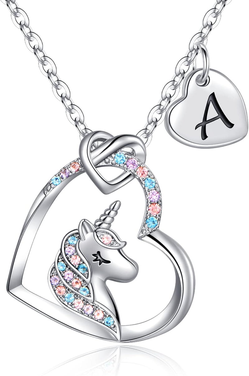 Hidepoo Unicorn Necklace Gifts for Girls Teen Girls Kids - Colorful CZ Heart Pendant Initial Unicorn Necklaces for Girl Jewelry Birthday Gift for Girl Kid - Image 1